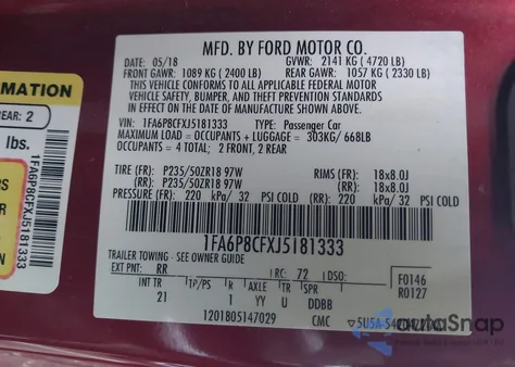 2018 Ford Mustang Gt из США, поврежденный, VIN 1FA6P8CFXJ5181333